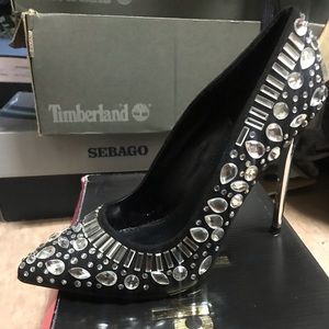 Shoes black with rhinestone worn once !!